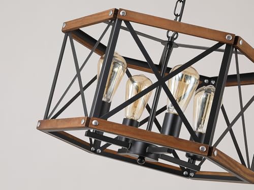 4 Light Large Rustic Farmhouse Plug in Pendant Light Fixture with Adjustable Chain