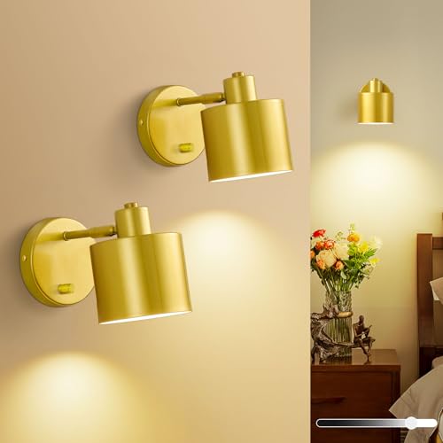 Dimmable Gold Hardwired Wall Sconce with Switch Set of 2