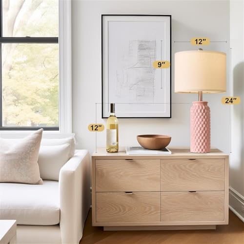 24" Modern Ceramic Pink Bedside Lamp Set of 2 Table Lamp for Bedroom Decor Farmhouse Table Lamp for Living Room Office Dorm (2 Count)