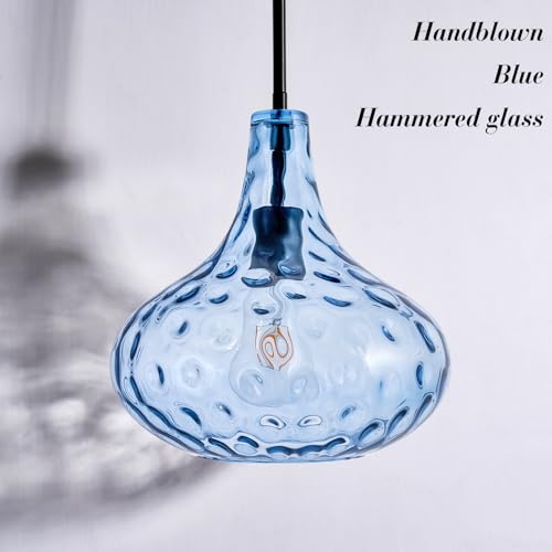 11" Blue Hammered Glass Pendant Light