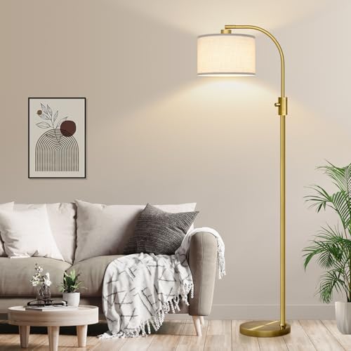 Upgraded Modern Arc Dimmable Tall Standing Floor Lamp with Linen Shade