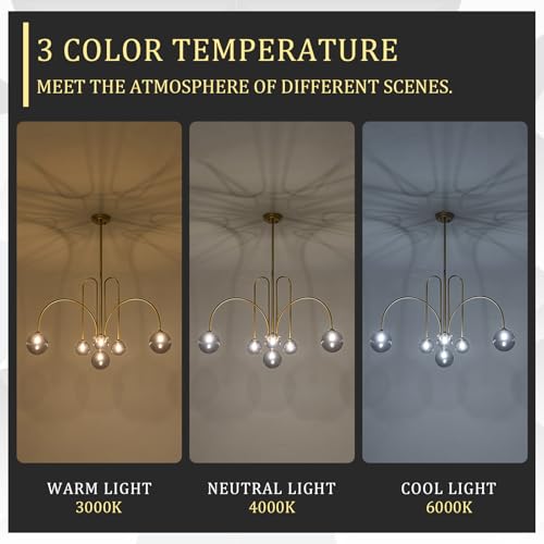 Modern 40" 6 Light Gold Sputnik Chandelier with Smoke Glass Globe