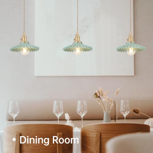 Pendant Light with Green Pleated Ceramic Lmapshade