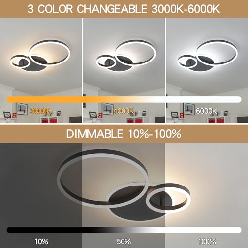 Modern Dimmable LED Flush Mount Ceiling Light Remote Control Acrylic Ring Chandelier