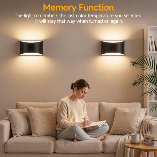 Modern LED Wall Sconce Set of 2 Large Black Indoor Wall Light 3CCT (2 Count)