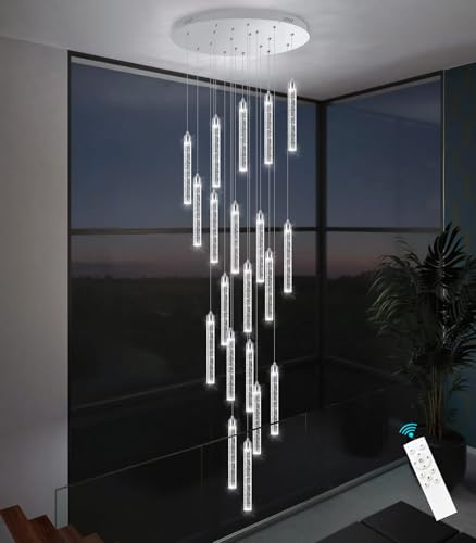 20 Lights Chandelier LED Dimmable Chandeliers for Entryway Flush Mount Ceiling Pendant Light Fixture Crystal Chandeliers for Living Room Chrome Finished Lighting Modern 156in High Ceiling Chandelier