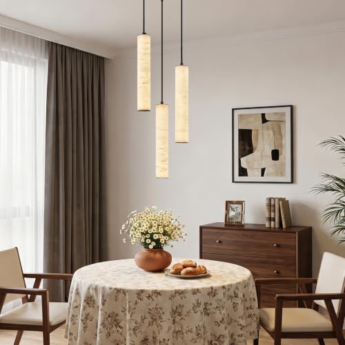 Black Natural Alabaster Long Tube Kitchen Island Pendant Lights
