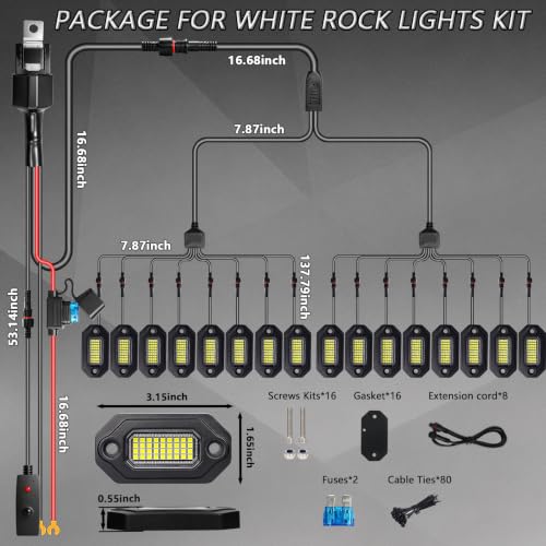 16 Pods Aluminium Pure White LED Rock Lights Full Kit (16 Pods)