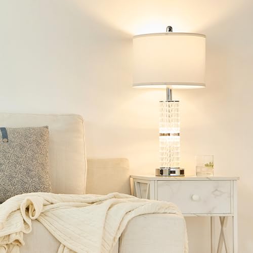 Crystal Table Lamps Bedside for Living Room Bedroom with USB Ports