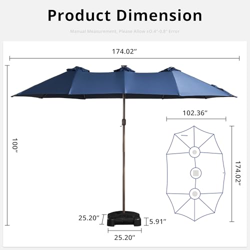 15ft Large Patio Umbrellas with Base & Solar Lights