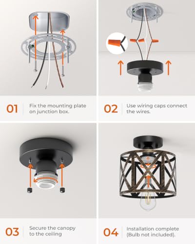Farmhouse Semi Flush Mount Ceiling Light Fixture E26 Metal Cage Industrial Ceiling Lighting for Kitchen