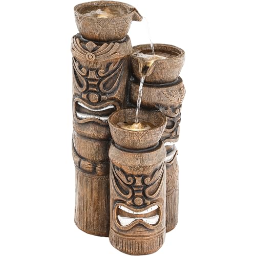 31" H Tiki Statue Outdoor Water Fountain with LED Lights