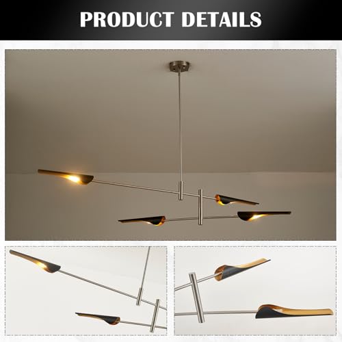 59" Industrial Pendant Light Contemporary Farmhouse Chandelier with Brushed Nickel Finish Modern Pendant Lighting Fixture for Dining Room Living Room Kitchen Island Bedroom