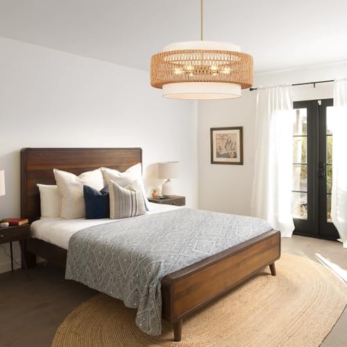 6 Light Rattan Chandelier for Dining Room