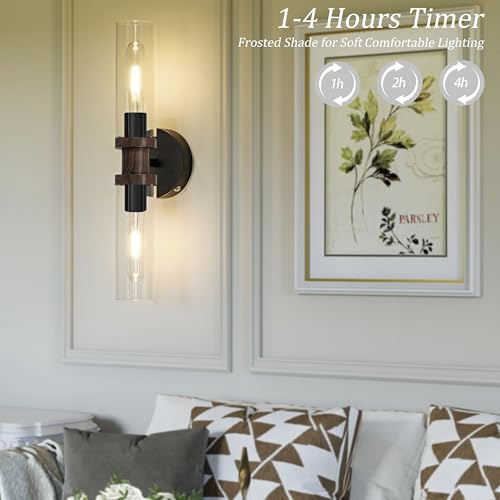 Black & Walnut Wireless Battery Operated Wall Sconce with Remote (2 Count)