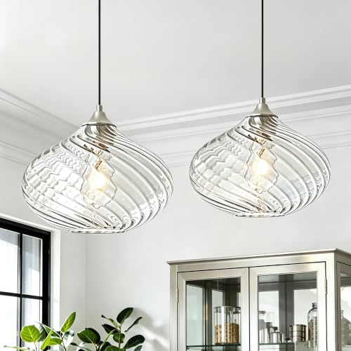11in Nickel Pendant Lights Kitchen Island with Clear Glass Shade 2Pack