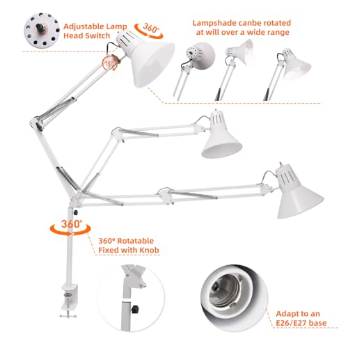 White Desk Lamp with Clamp