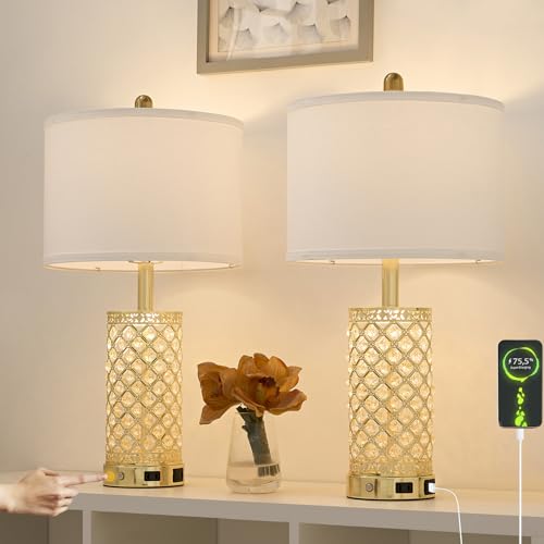 24in Crystal Table Lamp Set of 2 Bedroom Lamps for Night Stand (2 Count)