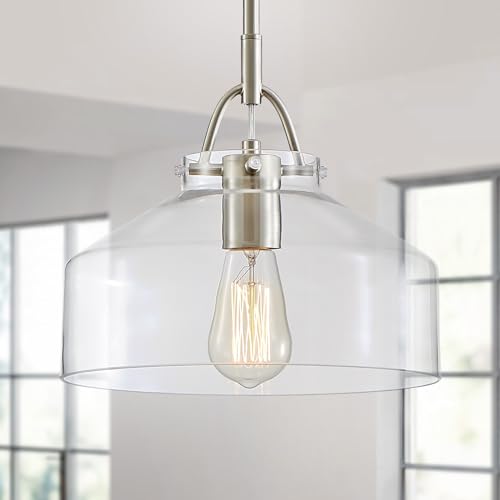 Chandelier Rustic Farmhouse Industrial Round Ceiling Pendant LED Light Fixture with Clear Glass Shades for Dining Room Kitchen Island Foyer Entryway