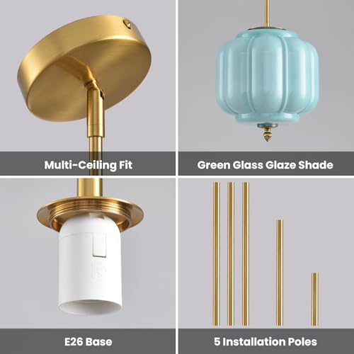 Vintage Blue Glass Pendant Lights 9.8 Inch Mid Century Modern Hanging Ceiling Light