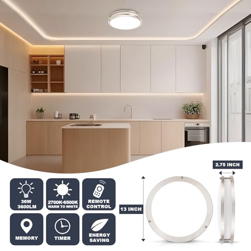 13.01inch LED Flush Mount Ceiling Light Fixture Remote Dimmable Matte Black (2 Count)