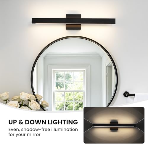 24 Inch Modern Vanity Light Black Bathroom Lighting Fixture with Up & Down Lighting 5CCT Dimmable LED Vanity Light Bar Over Mirror for Bathroom Bedroom Restroom