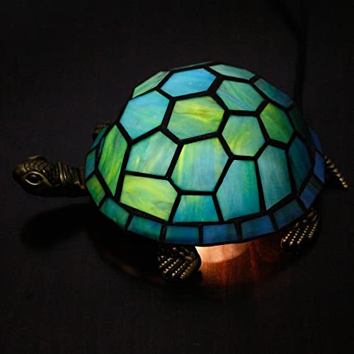 Tiffany Tortoise Lamp Small Stained Glass 8X5X4 Inch Sea Blue