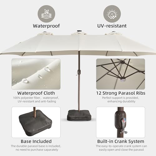 15 ft Large Patio Umbrella with Color Changing Lights