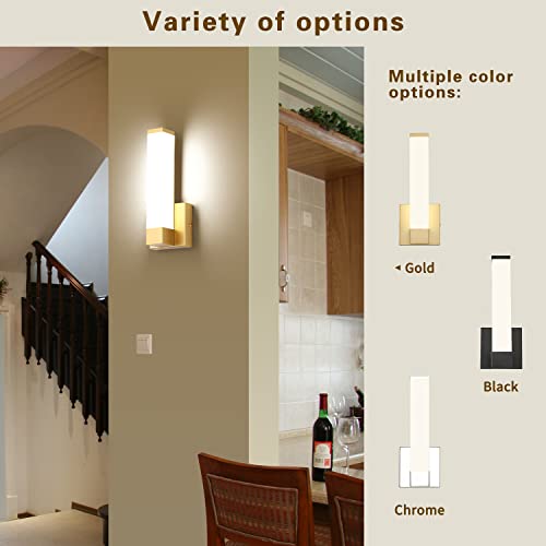 Gold Wall Lights for Bedroom Modern Indoor LED Hallway Sconces Corner Light 12" Inch Height 12W 4000K Bedside Stair Sconces Wall Lighting Lamps 110V AC