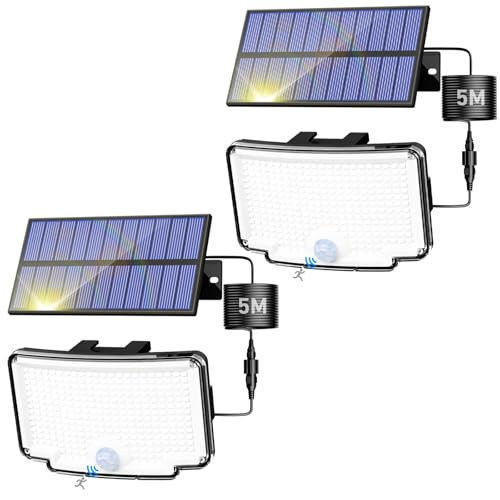 318 LED Solar Motion Lights Outdoor Waterproof with 16.4 FT Cable (2 Count)