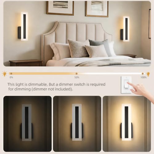 Hardwired Wall Sconces Set of 2 Dimmable Black LED Wall Light