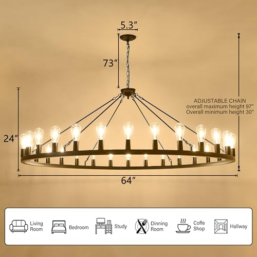 Large black wagon wheel chandelier 64 inch