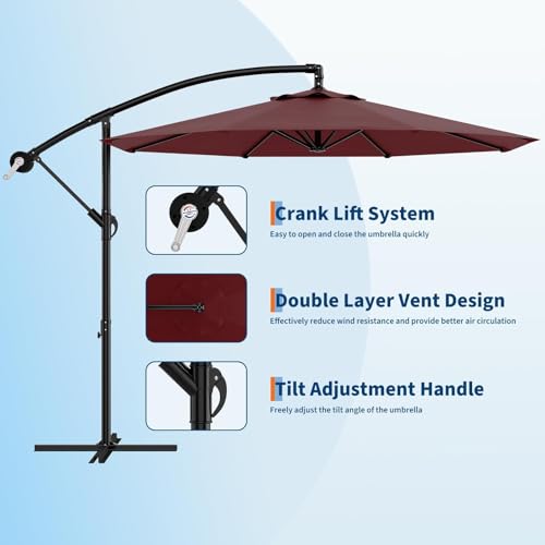 10FT Offset Patio Umbrella with Cross Base
