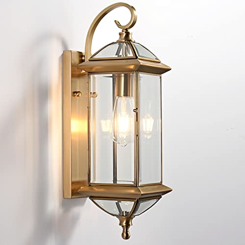 Copper Exterior Wall Light 20" H Outdoor Light Fixture Waterproof Wall Sconce Oil Rubbed Brass Porch Light with Clear Glass Lantern Wall Mount Lights for House Garage Patio Aisle