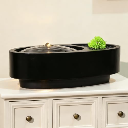 Table Fountain Indoor Water Zen Garden Decor with Succulent Plant
