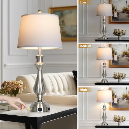 Modern Silver Table Lamps Set of 2 for Living Room (2 Count)