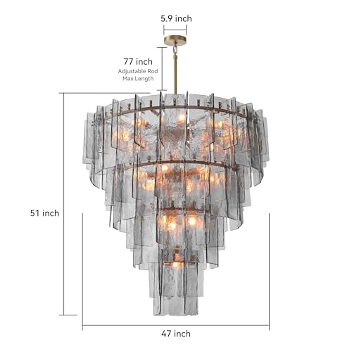 47 Inch Gold Tiered Smoky Glass Chandelier