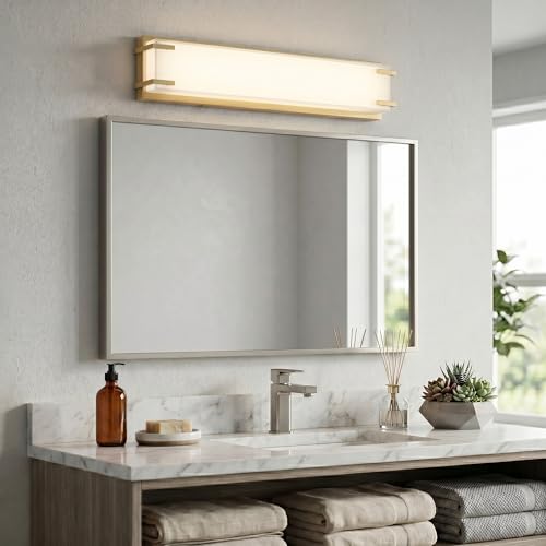 LED Bathroom Light Fixtures Over Mirror 16” Vanity Light with Milky White Lampshade 4000K Daylight Gold Bath Bar (16 Count)