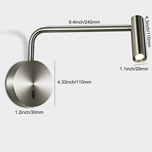 Wall Mounted Reading Light Swing Arm Bedside Lamps for Bedroom Hardwired Sconces with Switch LED Mounted for Home Decor Wall Lighting Fixtures Indoor