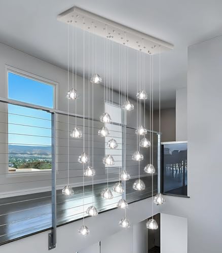 LED Rectangular Glam Chandeliers for Living Room Dining Room Light Dimmable High Ceiling Pendant Lights Fixtures Lighting 26