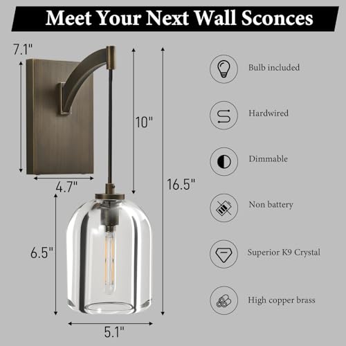 Crystal Brass Hemisphere Wall Sconce
