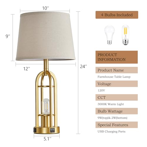 Gold Table Lamps for Living Room Set of 2 (2 Count)
