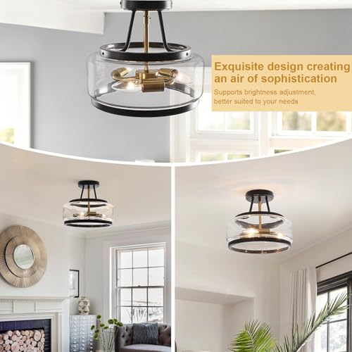 11.8" Black and Gold Semi Flush Mount Ceiling Light