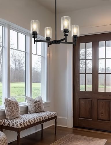 4 Light Black Chandelier for Dining Room Light Fixture