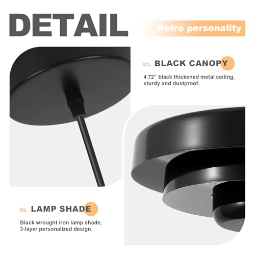 Mid Century Black Pendant Light Large Adjustable Hanging Lamp
