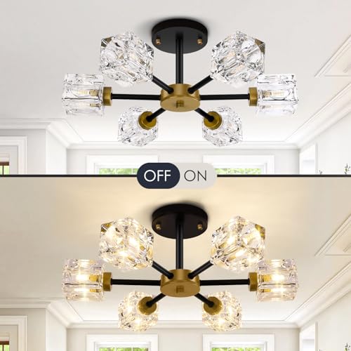 6 Light Crystal Semi Flush Mount Ceiling Light Fixture