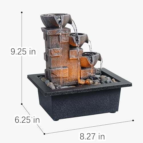 3 Tier Stone Wall Tabletop Water Fountain with Natural River Rocks