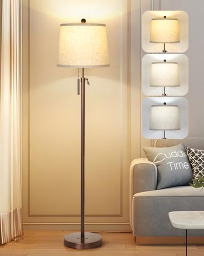 Modern Floor Lamp Adjustable Height Standing Lamp Tall Lamp with 3 Color Temperatures Floor Lamps for Living Room Bedroom Office Beige Shade Bulb Included