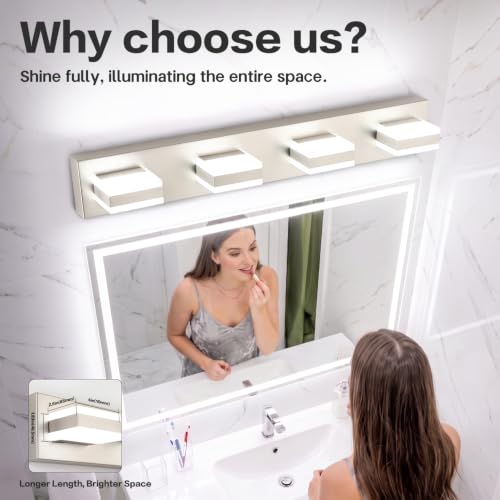 Bathroom Vanity Lights Brushed Nickel Light Fixtures for Bathroom Above Mirror 4 Light Led Lights Bath Lighting Fixture Nickel ETL Listed
