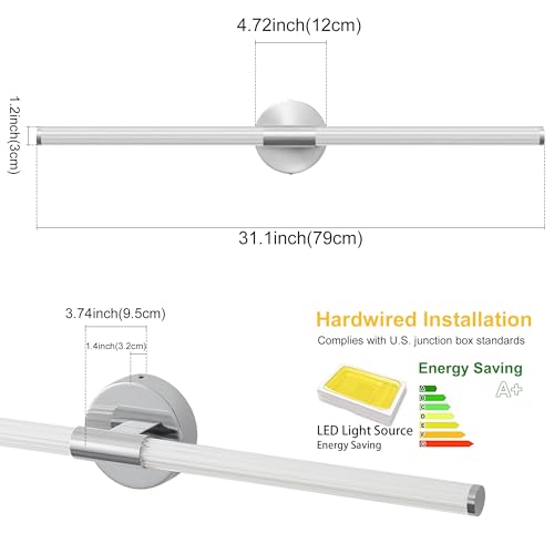 Wall Sconces Set of 2 Hardwired LED Vanity Light Chrome 31" (2 Count)